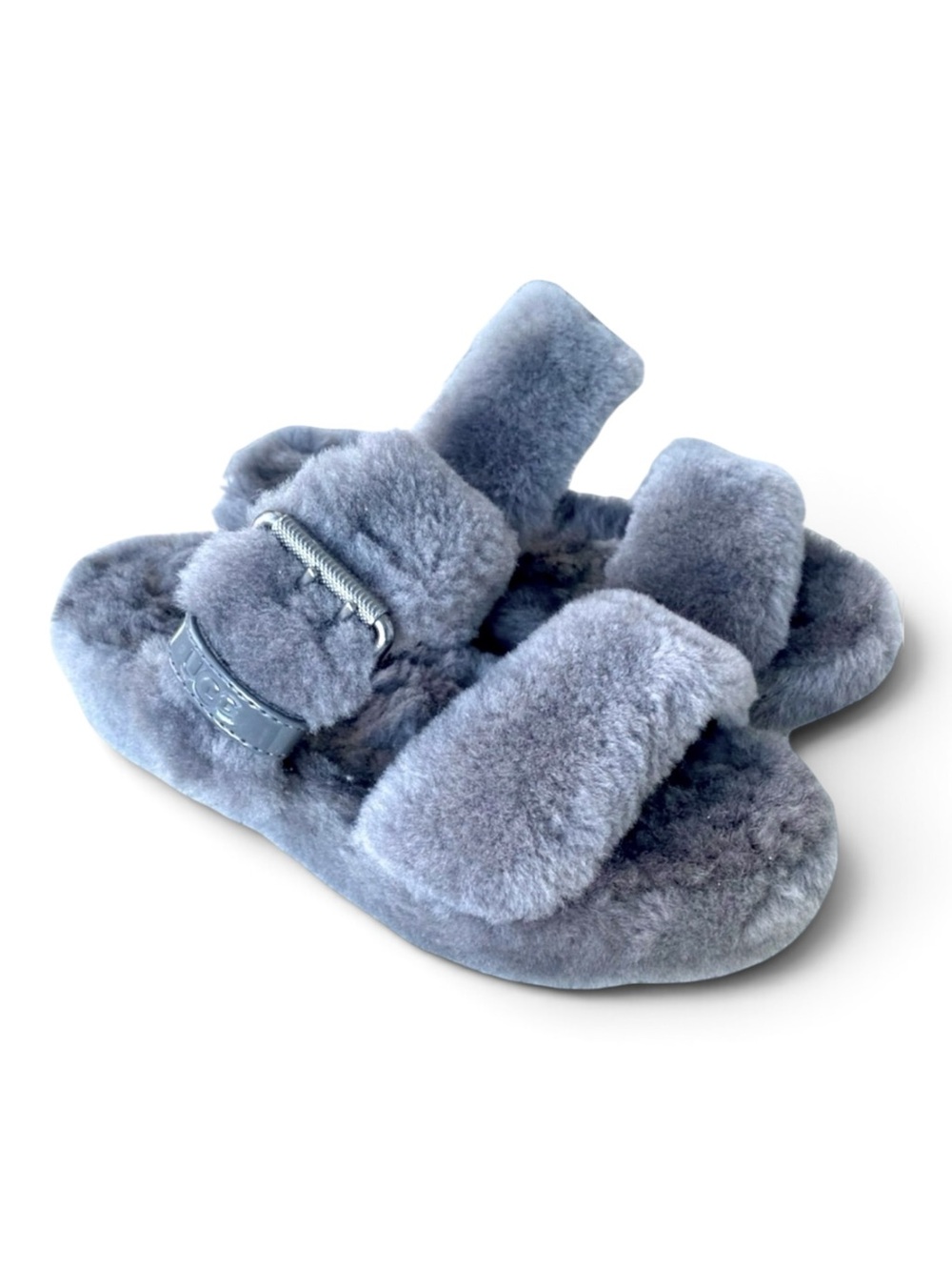 UGG PLATFORM FUZZ 2 Strap SLIPPERS GREY Size 5